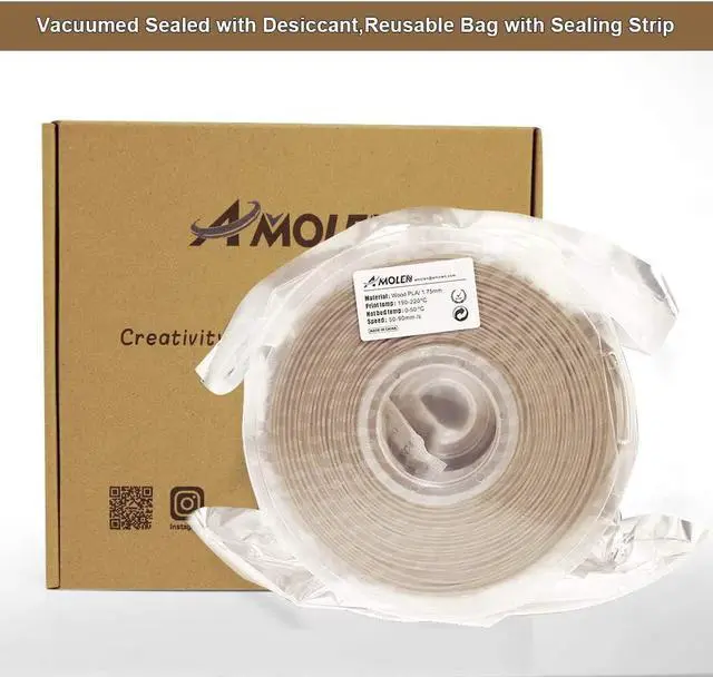 Alt view image 7 of 7 - AMOLEN Wood Bamboo 3D Printer Filament, PLA Filament 1.75mm 20% Real Bamboo Fiber, 1kg/2.2lbs