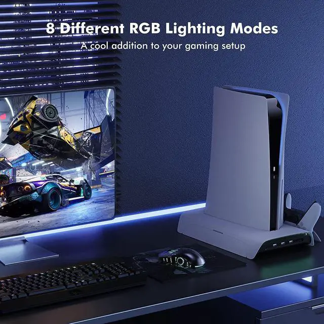 Alt view image 3 of 7 - KIWIHOME Cooling Station for PS5 Accessories, Vertical Stand with RGB for PS5 Console, 3-Level Cooling Fan, Dual Controller Charging Station, 10 Game Slots, Compatible with PS5 Disc & Digital Edition