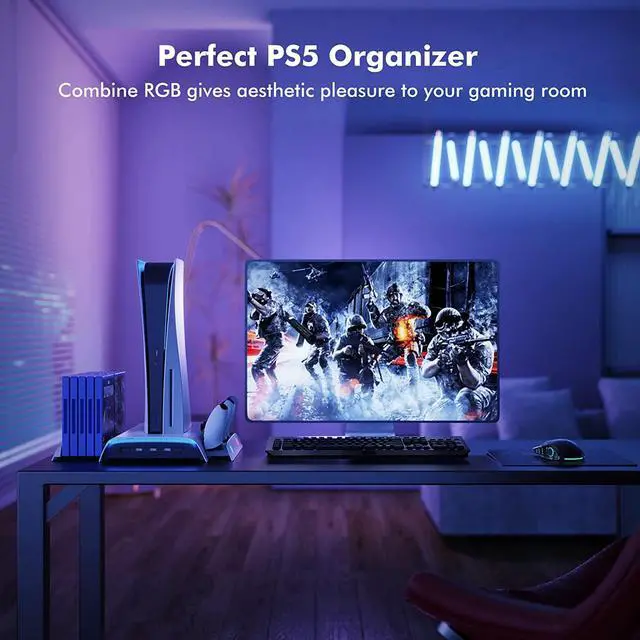 Alt view image 6 of 7 - KIWIHOME Cooling Station for PS5 Accessories, Vertical Stand with RGB for PS5 Console, 3-Level Cooling Fan, Dual Controller Charging Station, 10 Game Slots, Compatible with PS5 Disc & Digital Edition