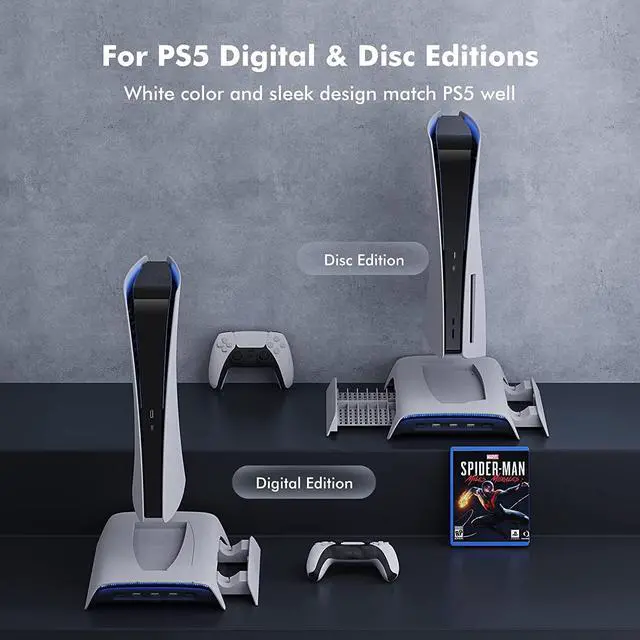 Alt view image 7 of 7 - KIWIHOME Cooling Station for PS5 Accessories, Vertical Stand with RGB for PS5 Console, 3-Level Cooling Fan, Dual Controller Charging Station, 10 Game Slots, Compatible with PS5 Disc & Digital Edition