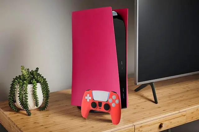 Alt view image 5 of 5 - PS5 Console Cover Fit for Digital Edition, ABS Shell, Replacement Faceplate, Anti-Scratch Dustproof, With 2 Extra Free Controller Stickers or Covers (Cosmic Red)