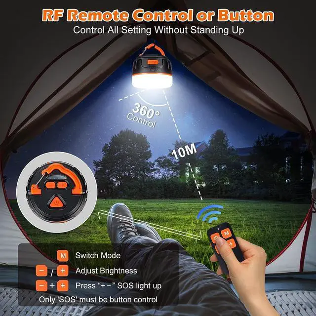 Alt view image 2 of 7 - Sinvitron Camping Lantern 1000LM, 5200mAh Camping Lights with Remote Control, Up to 150H Running, 5 Lighting Modes,IPX5 Waterproof Emergency Light for Home,Power Outages, Hiking,Fishing (Org)