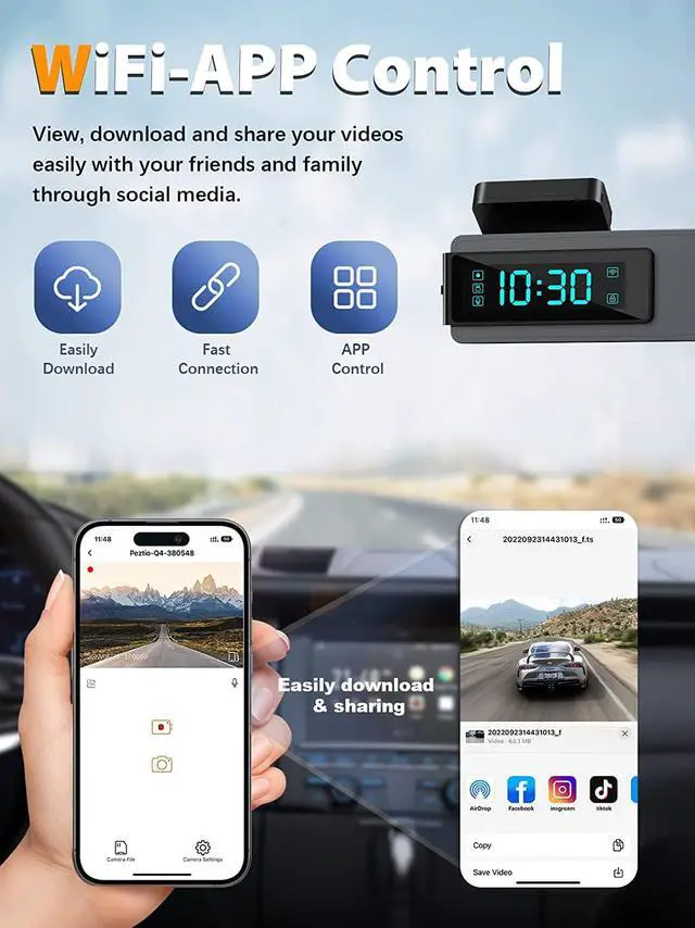 Alt view image 4 of 7 - Dash Cam Front and Rear 2K+1080P, Free 64GB SD Card, Built-in WiFi, 4K Single Front Dash Camera for Cars, Car Camera, Dual Dashcams for Cars with Night Vision, 24 Hours Parking Monitor, Loop Recording