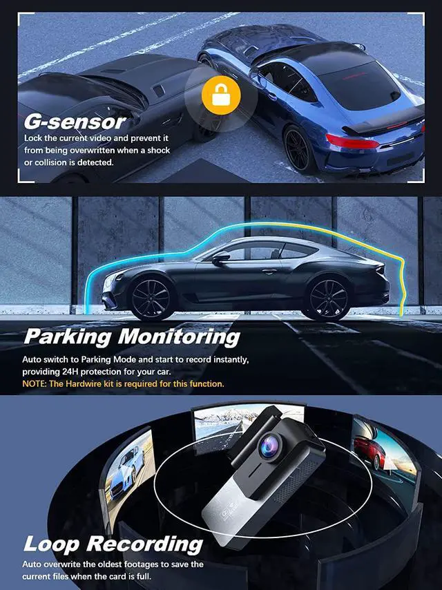 Alt view image 6 of 7 - Dash Cam Front and Rear 2K+1080P, Free 64GB SD Card, Built-in WiFi, 4K Single Front Dash Camera for Cars, Car Camera, Dual Dashcams for Cars with Night Vision, 24 Hours Parking Monitor, Loop Recording