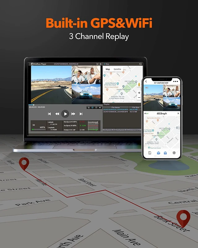 Alt view image 5 of 7 - WOLFBOX i07 Dash Cam, 3 Channel Dash Cam Built in WiFi GPS, 4K+1080P Dash Camera Front and Inside, 2K 1440P+1080P+1080P, 3" LCD Super IR Night Vision, 24 Hours Parking Monitor, Support 128GB Max