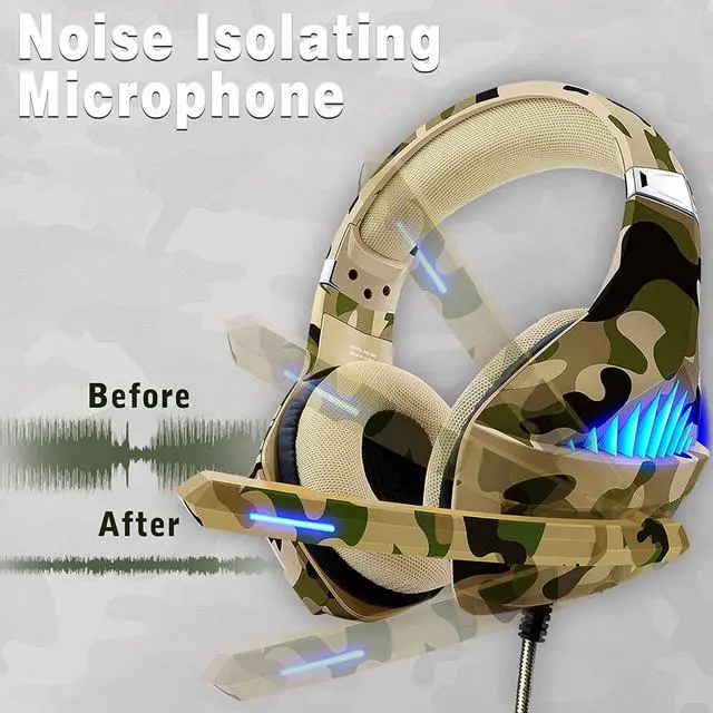 Alt view image 3 of 6 - Gaming Headset for PS5 PS4 Xbox ONE Switch PC with Noise Cancelling Over-Ear Stereo Bass Surround Sound Gaming Headphone -Camo