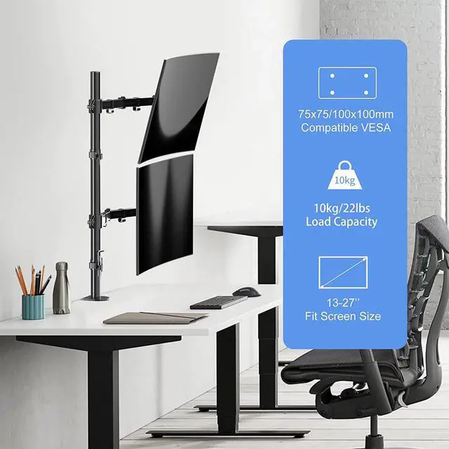 Alt view image 2 of 6 - Suptek Single LED LCD Monitor Stand up Desk Mount for 1 / One Screen up to 27 inch Extra Tall 31.5 inch Pole Heavy Duty Fully Adjustable Stand (MD6821DB)