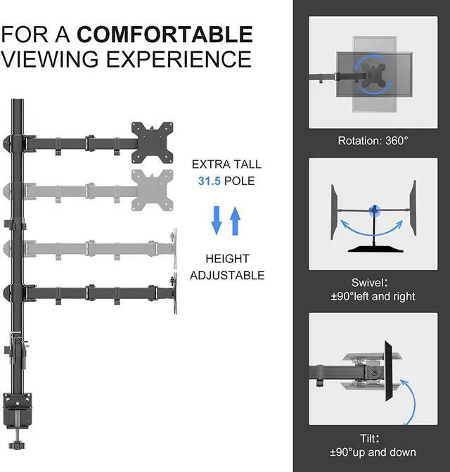 Alt view image 3 of 6 - Suptek Single LED LCD Monitor Stand up Desk Mount for 1 / One Screen up to 27 inch Extra Tall 31.5 inch Pole Heavy Duty Fully Adjustable Stand (MD6821DB)