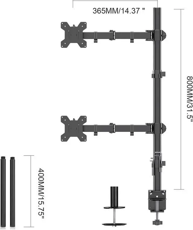 Alt view image 4 of 6 - Suptek Single LED LCD Monitor Stand up Desk Mount for 1 / One Screen up to 27 inch Extra Tall 31.5 inch Pole Heavy Duty Fully Adjustable Stand (MD6821DB)