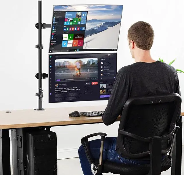 Alt view image 5 of 6 - Suptek Single LED LCD Monitor Stand up Desk Mount for 1 / One Screen up to 27 inch Extra Tall 31.5 inch Pole Heavy Duty Fully Adjustable Stand (MD6821DB)
