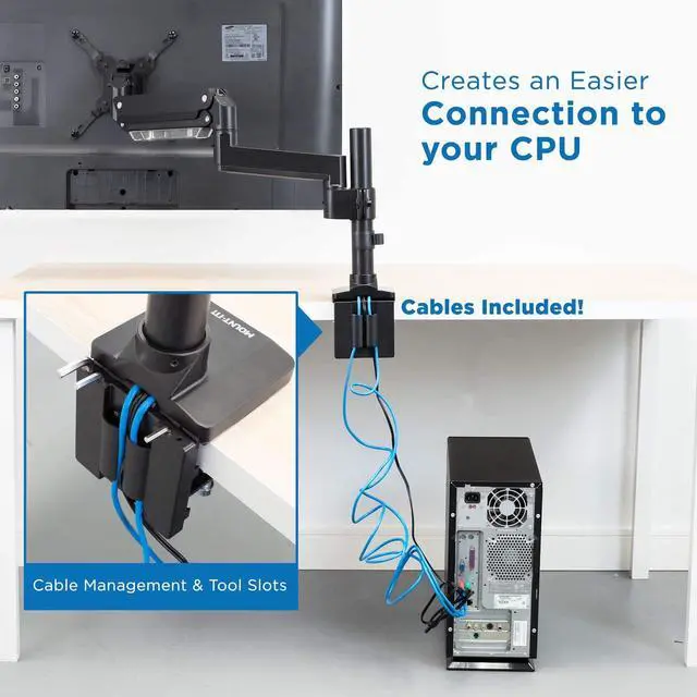 Alt view image 6 of 7 - Mount-It! Ultrawide Monitor Arm, Heavy Duty 34 Inch Monitor Desk Mount for Screens up to 35 Inch and 33 Lbs, Vesa 100x100 Compatible, Height Adjustable Gas Spring Arm with 2 USB 3.0 and Audio Ports