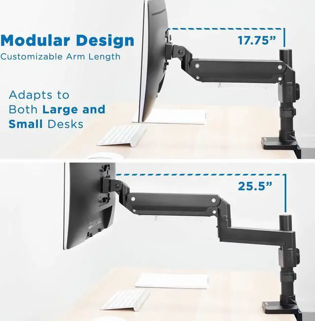 Alt view image 7 of 7 - Mount-It! Ultrawide Monitor Arm, Heavy Duty 34 Inch Monitor Desk Mount for Screens up to 35 Inch and 33 Lbs, Vesa 100x100 Compatible, Height Adjustable Gas Spring Arm with 2 USB 3.0 and Audio Ports