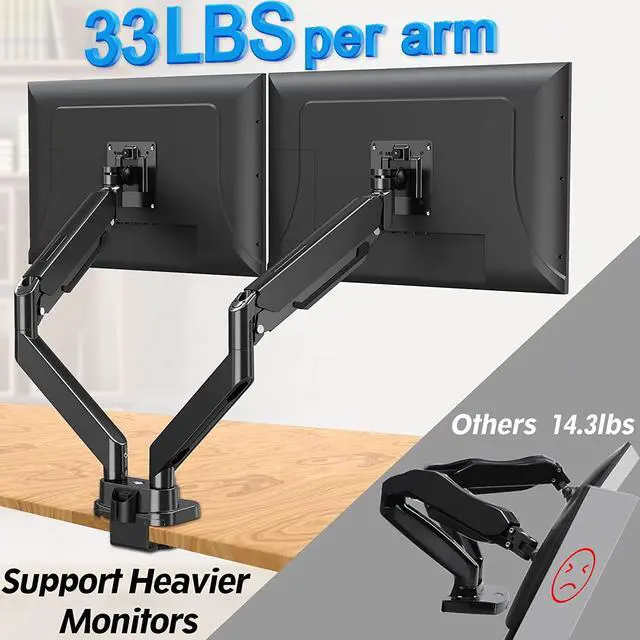 Alt view image 5 of 7 - MOUNTUP Dual Monitor Mount Fits 13-39 Screen, Ultrawide Dual Monitor Desk Mount Hold 4.4-33 lbs, Adjustable Gas Spring Double Monitor Arms, VESA Bracket with Clamp/Grommet, Computer Monitor Stand