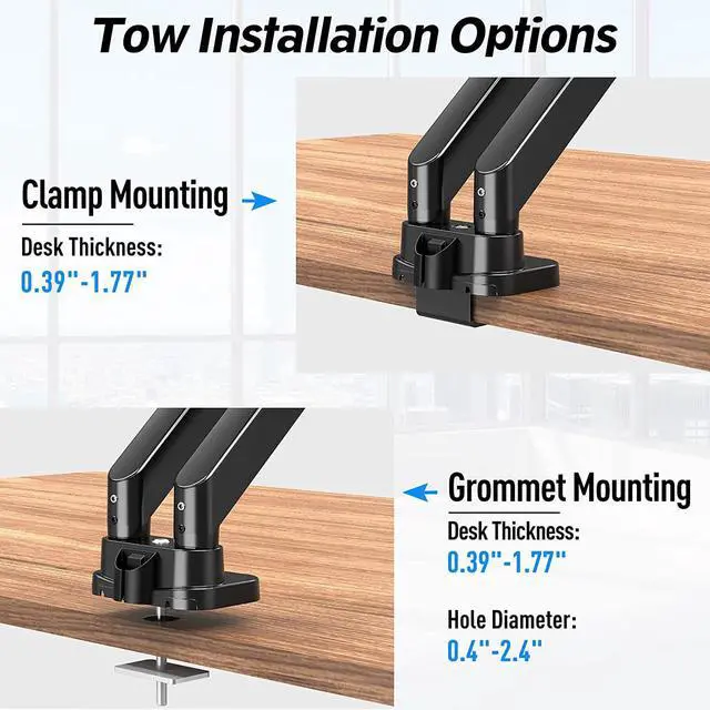 Alt view image 7 of 7 - MOUNTUP Dual Monitor Mount Fits 13-39 Screen, Ultrawide Dual Monitor Desk Mount Hold 4.4-33 lbs, Adjustable Gas Spring Double Monitor Arms, VESA Bracket with Clamp/Grommet, Computer Monitor Stand
