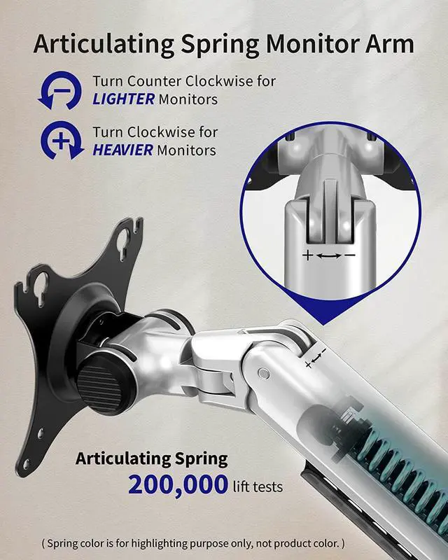 Alt view image 3 of 7 - Single Monitor Arm Desk Mount, Holds Screens up to 40 Inches and 25 lbs, Fully Adjustable Vesa Monitor Mount with C-Clamp and Grommet Base, Aluminum, Silver