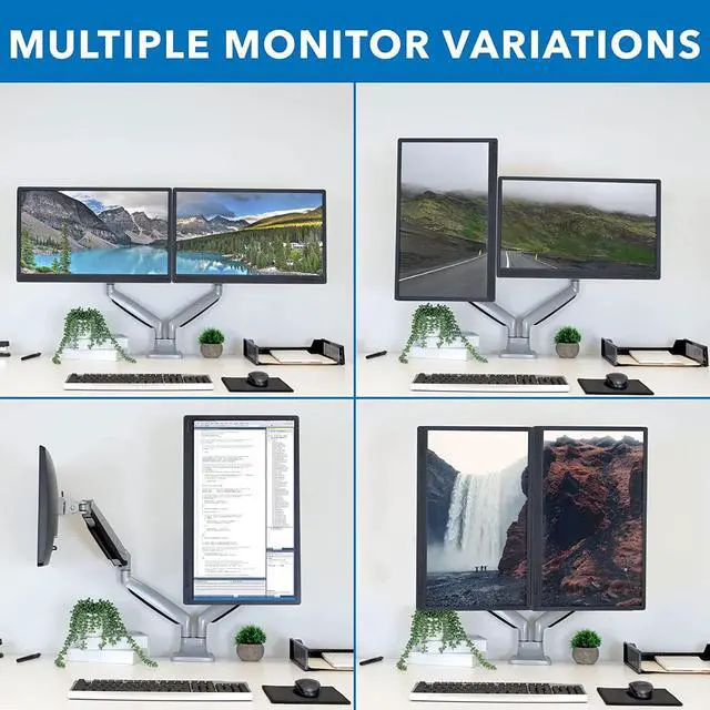 Alt view image 4 of 7 - M Dual Monitor Arm Desk Mount   Full Motion Dual Monitor Mount   Height Adjustable Gas Spring Dual Arm Monitor Desk Mount   Tilt and Swivel Monitor Mount Dual Screens   Silver (MI-1772)