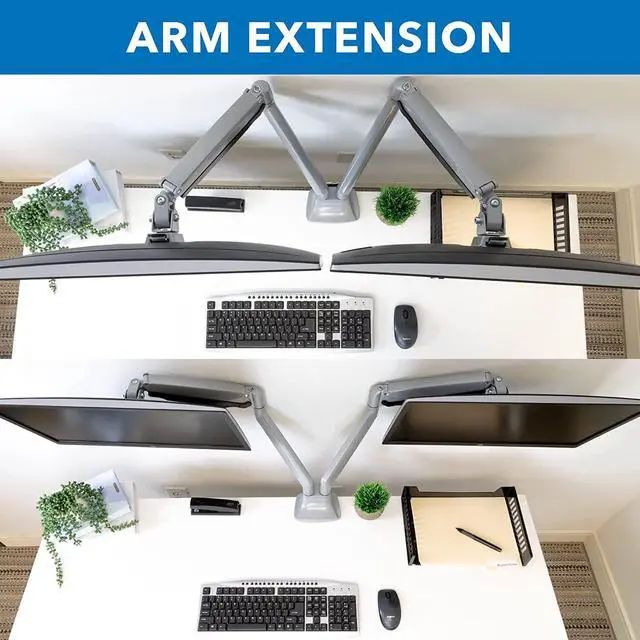 Alt view image 5 of 7 - M Dual Monitor Arm Desk Mount   Full Motion Dual Monitor Mount   Height Adjustable Gas Spring Dual Arm Monitor Desk Mount   Tilt and Swivel Monitor Mount Dual Screens   Silver (MI-1772)