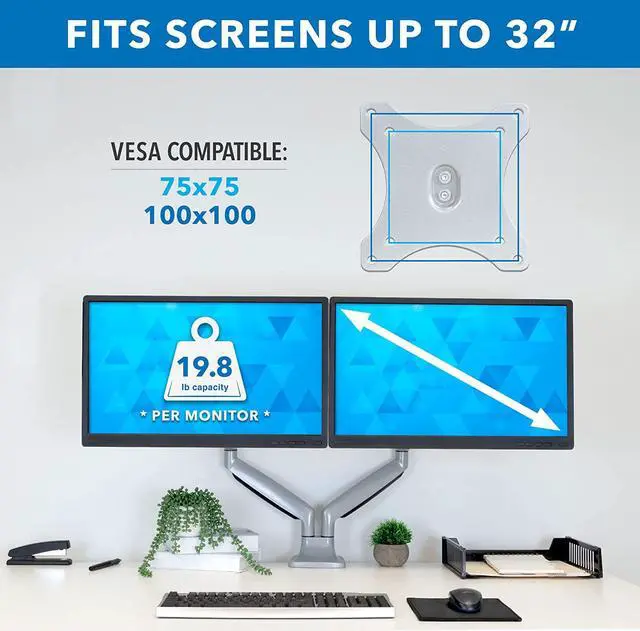 Alt view image 6 of 7 - M Dual Monitor Arm Desk Mount   Full Motion Dual Monitor Mount   Height Adjustable Gas Spring Dual Arm Monitor Desk Mount   Tilt and Swivel Monitor Mount Dual Screens   Silver (MI-1772)