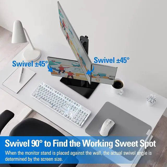 Alt view image 5 of 7 - MOUNTUP Vertical Dual Monitor Stand, Stack Two Screens up to 32 inches,17.6 Lbs, Free-Standing Monitor Desk Mount, Monitor Riser with Swivel, Tilt, Height Adjustable, VESA Stand 100 x 100mm, 75 x 75mm