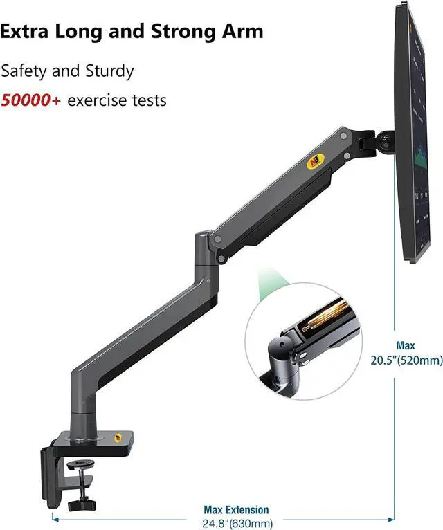 Alt view image 4 of 6 - NB North Bayou Monitor Arm Full Motion Swivel Monitor Mount with Gas Spring for 22''-40'' Monitors with Load Capacity from 4.4 to 33lbs Height Adjustable Monitor Stand G45