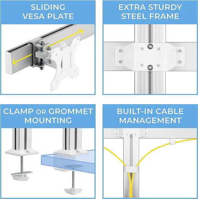 Alt view image 4 of 7 - Stand Steady 4 Monitor Mount Desk Setup - Heavy-Duty Height Adjustable Monitor Stand, Swivel Arm with Clamp-On Base, Four Screen VESA Mount Fits Most LCD/LED Monitors 17-32 in. (Silver, 4 Mounts)