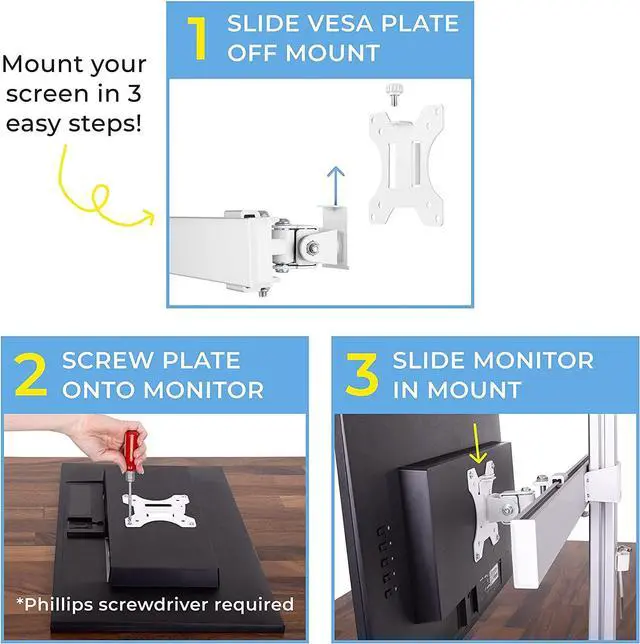 Alt view image 5 of 7 - Stand Steady 4 Monitor Mount Desk Setup - Heavy-Duty Height Adjustable Monitor Stand, Swivel Arm with Clamp-On Base, Four Screen VESA Mount Fits Most LCD/LED Monitors 17-32 in. (Silver, 4 Mounts)