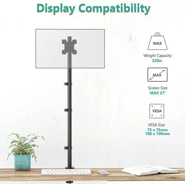 Alt view image 2 of 7 - WALI Single Monitor Stand Desk Mount, 39 inch Tall Monitor Stand Fully Adjustable, Articulating Arm for Computer Screen up to 32 inch, 22lbs (M001XXL), Black