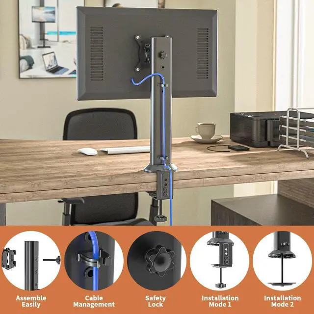 Alt view image 3 of 7 - HEMUDU Single Desk Monitor Arm Mount Stand Fit for 13 inch to 34 inch Flat Curved Computer Screen with Swivel, Height Adjustable, Rotation,Holds up to 77lbs, Black