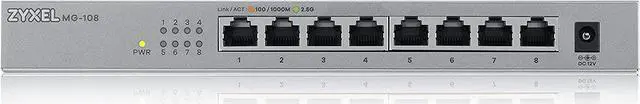 Alt view image 3 of 7 - Zyxel 8-Port 2.5GbB MultiGig Ethernet Unmanaged Switch | 8 x 100/1G/2.5G Mbps Ports | Plug & Play | Metal Housing | Desktop or Wall-Mount | Ethernet Splitter MG-108