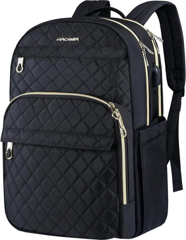 Main image of Laptop Backpack 15.6 Inch Stylish Daypack with USB Charging Port Water-repellent Nylon Backpack Backpack for Travel/Business/Women/Black