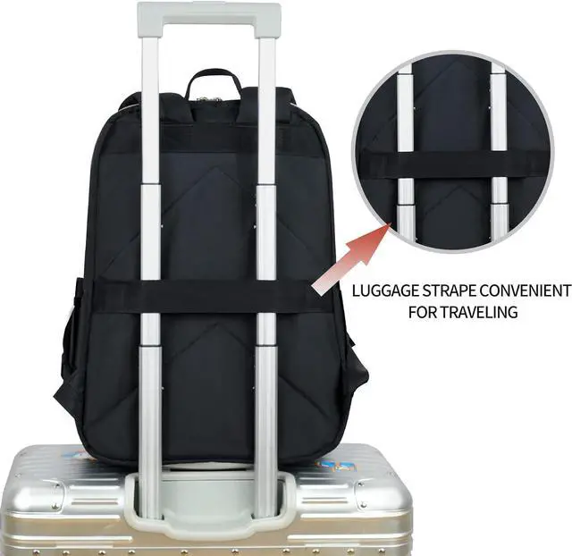 Alt view image 5 of 6 - Laptop Backpack 15.6 Inch Stylish Daypack with USB Charging Port Water-repellent Nylon Backpack Backpack for Travel/Business/Women/Black
