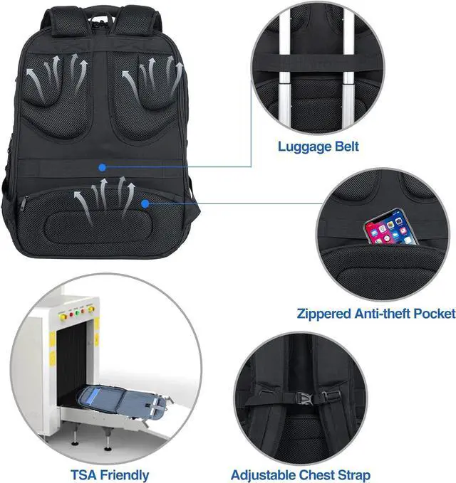 Alt view image 5 of 6 - KROSER TSA Friendly Travel Laptop Backpack 18.4 inch XXXL Gaming Backpack Water-Repellent College Daypack Business Backpack with RFID Pockets & USB Port for Men/Women-Black