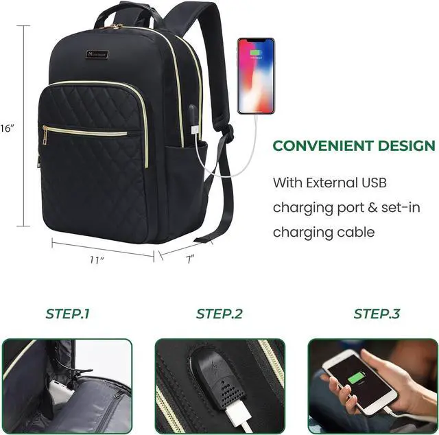 Alt view image 4 of 7 - Modoker Vintage Canvas Backpack with USB Port, Fits 15.6 Inch Laptop | Eco-friendly canvas backpack with durable construction. Comfortable straps for travel, work, or daily use.