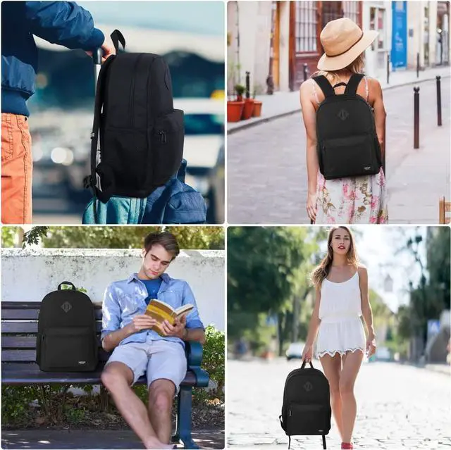 Alt view image 2 of 7 - YAMTION Black Backpack for Women Men,Casual School Backpack Teen Boys and Girls 15.6 Inch Laptop Bookbag with USB Charger for College High School Travel Business