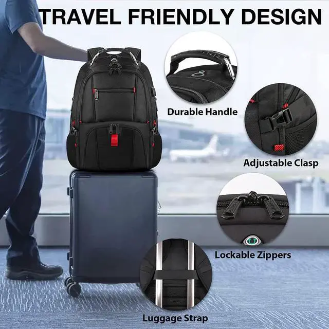 Alt view image 4 of 7 - YOREPEK Travel Backpack, Extra Large 50L Laptop Backpacks for Men Women, Water Resistant College Backpack Airline Approved Business Work Bag with USB Charging Port Fits 17 Inch Computer, Black