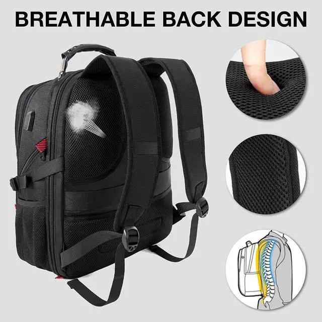 Alt view image 5 of 7 - YOREPEK Travel Backpack, Extra Large 50L Laptop Backpacks for Men Women, Water Resistant College Backpack Airline Approved Business Work Bag with USB Charging Port Fits 17 Inch Computer, Black