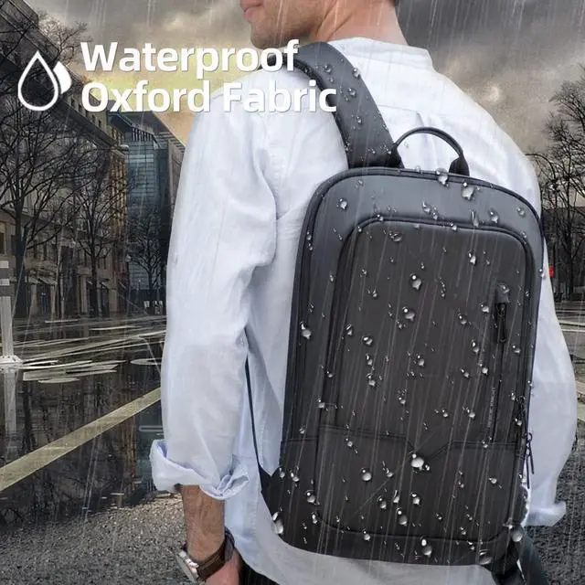 Alt view image 5 of 7 - hk Backpack for Men Business Slim Backpack with USB Charger Computer Lightweight Anti-theft Travel Backpacks 15.6 inch Water Resistant Laptop Bag for Work Office College-Black