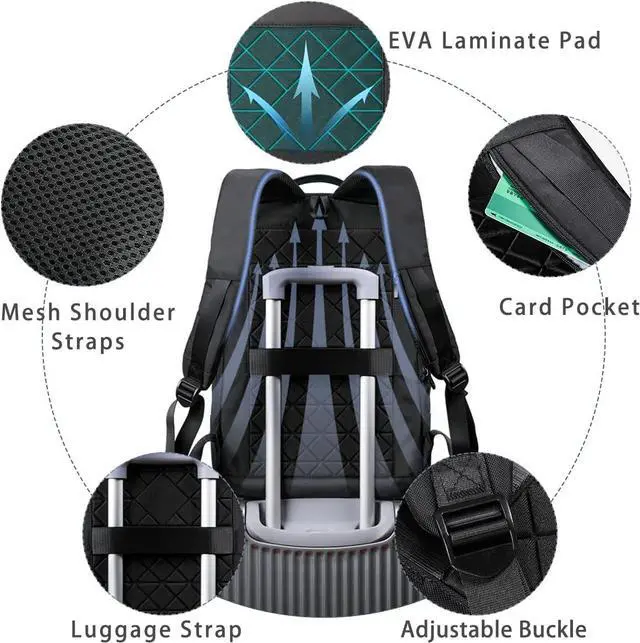 Alt view image 6 of 7 - hk Backpack for Men Business Slim Backpack with USB Charger Computer Lightweight Anti-theft Travel Backpacks 15.6 inch Water Resistant Laptop Bag for Work Office College-Black