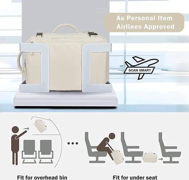 Alt view image 2 of 7 - Hanples Travel Backpack for Women as Person Item Flight Approved, Large Carry On Backpack, 17.3 Inch Laptop Backpack, Waterproof Backpack, Hiking Backpack, Casual Bag (Beige)