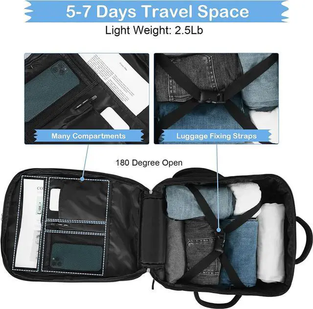 Alt view image 7 of 7 - Hanples Travel Backpack for Women as Person Item Flight Approved, Large Carry On Backpack, 17.3 Inch Laptop Backpack, Waterproof Backpack, Hiking Backpack, Casual Bag (Black)