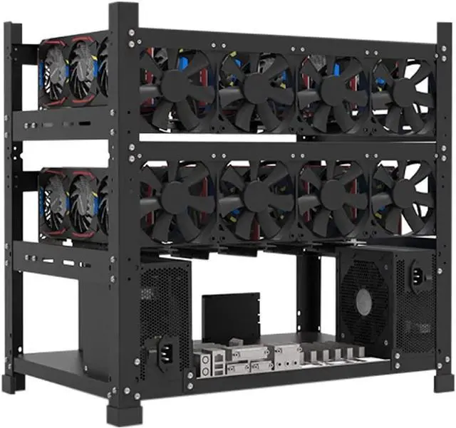 Alt view image 7 of 7 - Mining Rig Frame for 12GPU, Steel Open Air Miner Mining Frame Rig Case, Support to Dual Power Supply for Crypto Coin Currency Bitcoin ETH ETC ZEC Mining Tools - Frame Only, Fans & GPU is not Included