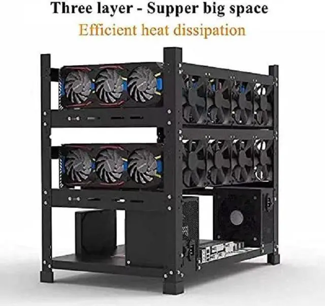 Alt view image 2 of 7 - Mining Rig Frame for 12GPU, Steel Open Air Miner Mining Frame Rig Case, Support to Dual Power Supply for Crypto Coin Currency Bitcoin ETH ETC ZEC Mining Tools - Frame Only, Fans & GPU is not Included