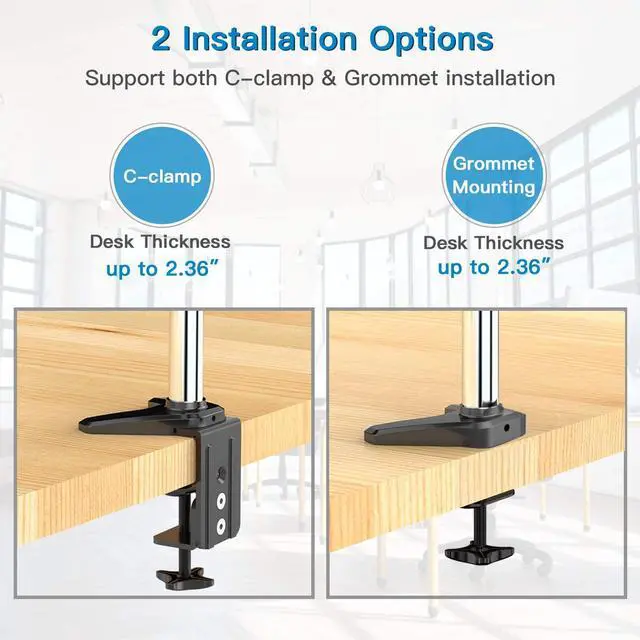 Alt view image 4 of 7 - HUANUO Triple Monitor Stand - Full Motion Articulating Aluminum Gas Spring Monitor Mount Fit Three 17 to 32 inch Flat/Curved LCD Computer Screens with Clamp, Grommet Kit, White