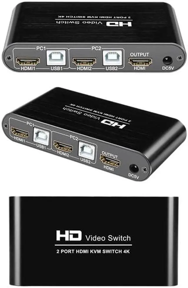 Alt view image 4 of 5 - 2 Port KVM Switch 4K USB KVM Switcher Splitter with Cable for Keyboard Mouse Printer Monitor