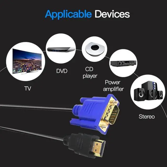 Alt view image 5 of 5 - 1.8m HDMI to 15Pin VGA Cable 1080P Video Adapter Male to Male Cord for HDTV Projector Display