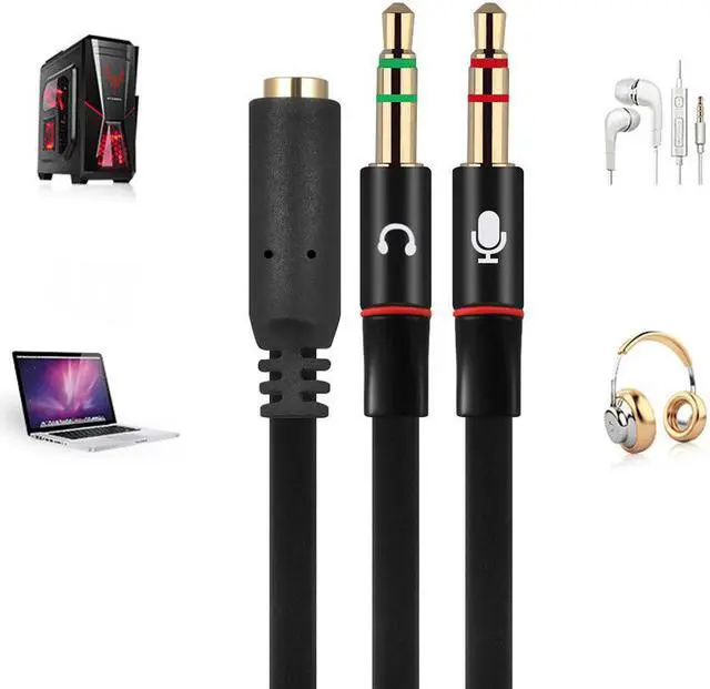 Alt view image 2 of 5 - 2 in 1 3.5mm Stereo Audio Male to 2 Female Headphone Microphone Y Splitter Audio Cable Cord Adapter PC Notebook Laptop Universal