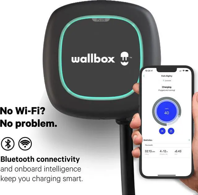 Alt view image 2 of 7 - Pulsar Plus Level 2 Electric Vehicle Smart Charger - 48 Amp Hardwired Ultra Compact, WiFi, Bluetooth, Alexa and Google Home - 25 Foot Cable - UL Certified - OCPP Enabled - Indoor/Outdoor - by Wallbox