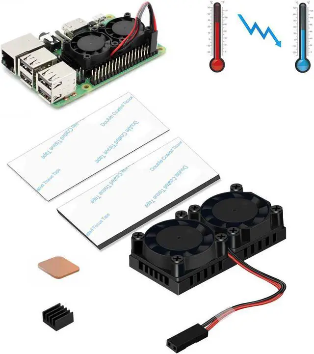 Main image of Ultimate Dual Cooling Fan +  Aluminum Heatsink + Copper Heatsink + Thermal Tape Kit For Raspberry Pi 3B+ /3B/2B/B+