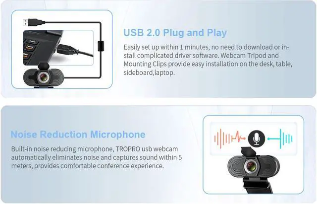 Alt view image 7 of 7 - TROPRO Webcam for PC, 1080P Full HD Web Camera with Microphone for Desktop Mac Smart TV, with USB Plug, Compatible for Win10/8/8.1/7/XP Linux for Skype, Streaming, Teleconference, Video Chat