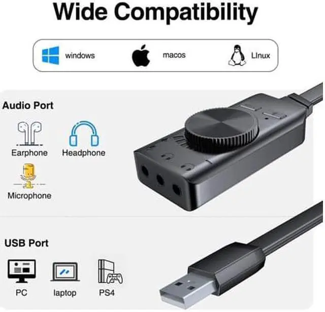 Alt view image 7 of 7 - Virtual 7.1 USB Sound Card Adapter BENGOO External Audio Adapter Stereo Sound Card Converter 3.5mm AUX Microphone Jack for Gaming Headset Earphone PS4 Laptop Desktop Windows Mac OS Linux, Plug Play
